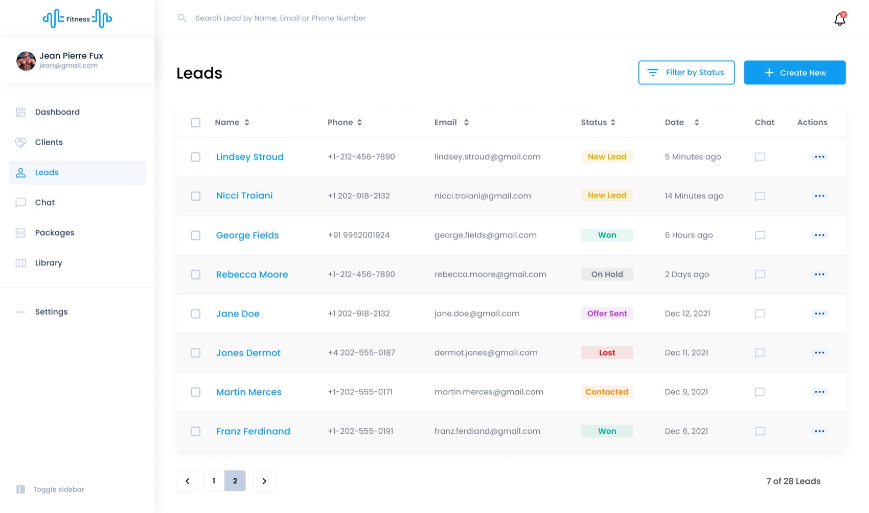 Leads pipeline with statuses